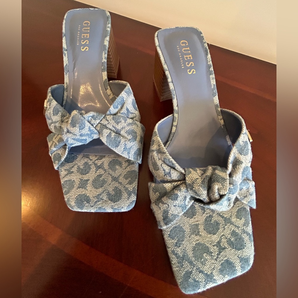 Guess Blue Logo Denim Sandals with Knot Detail